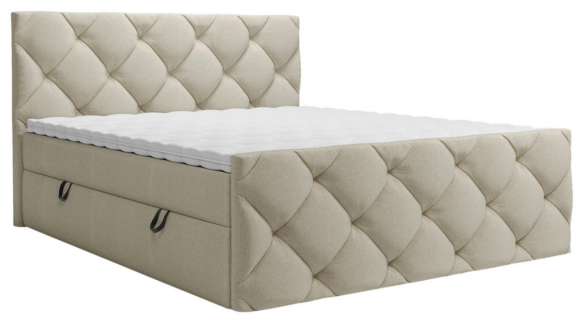 BOXBETT 180/200 cm,  in Beige, Matratze, Bettkasten, Topper, H3 = fest  - Beige/Schwarz, KONVENTIONELL, Kunststoff/Textil (180/200cm) - Carryhome