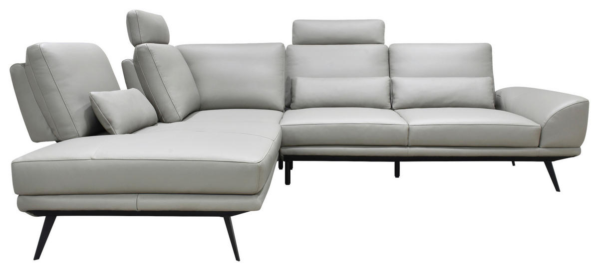 ECKSOFA Taupe Echtleder Zierkissen, Rücken echt, Kopfteilverstellung, Sitztiefenverstellung, Kopfstütze  - Taupe/Schwarz, Design, Leder/Metall (225/276cm) - Celina Home
