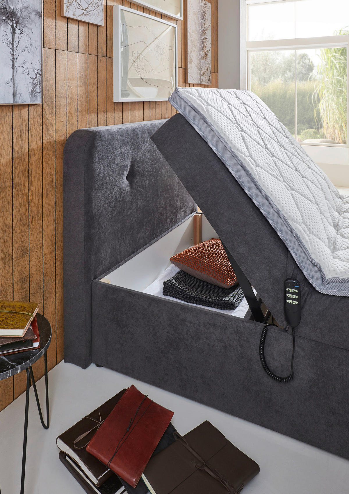 BOXSPRINGBETT 100/200 cm  in Grau  - Schwarz/Grau, Konventionell, Kunststoff/Textil (100/200cm) - Carryhome