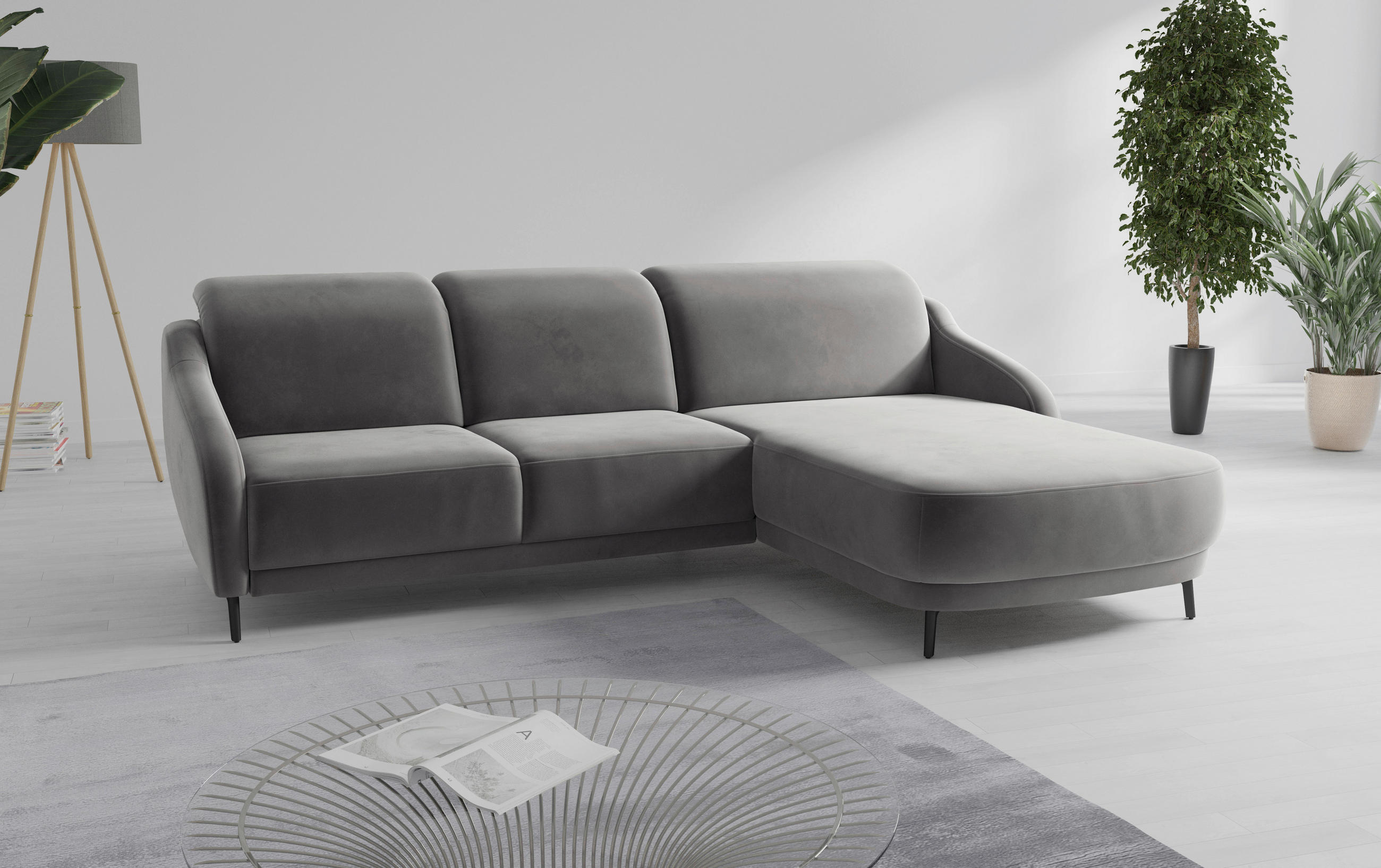 ECKSOFA BLUES V Grau Samt  - Schwarz/Grau, MODERN, Textil/Metall (271/191cm) - Sit & More
