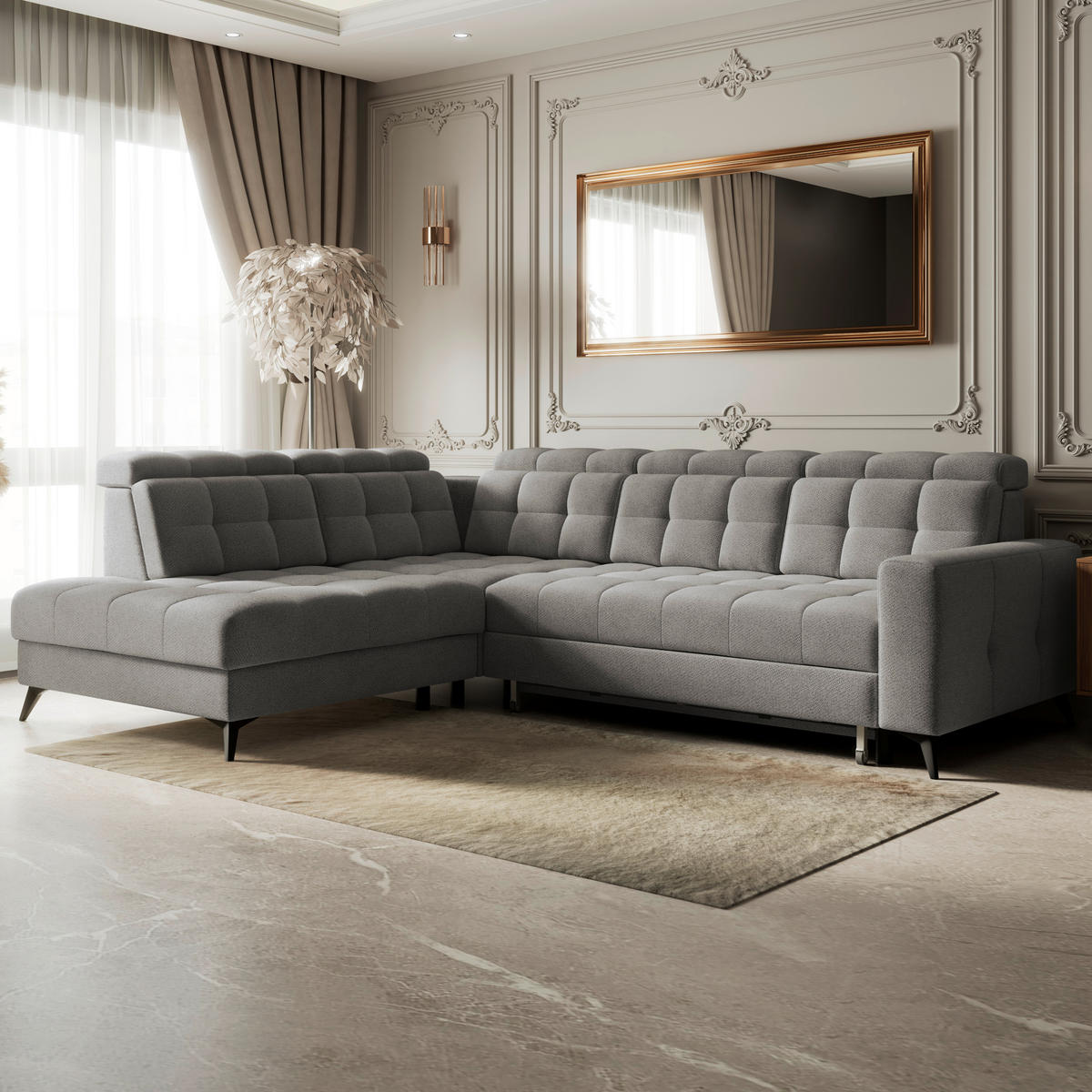 HÖRNSOFFA i velour mörkgrå  - mörkgrå/svart, Romantik / Lanthus, metall/textil (228/289cm) - MID.YOU