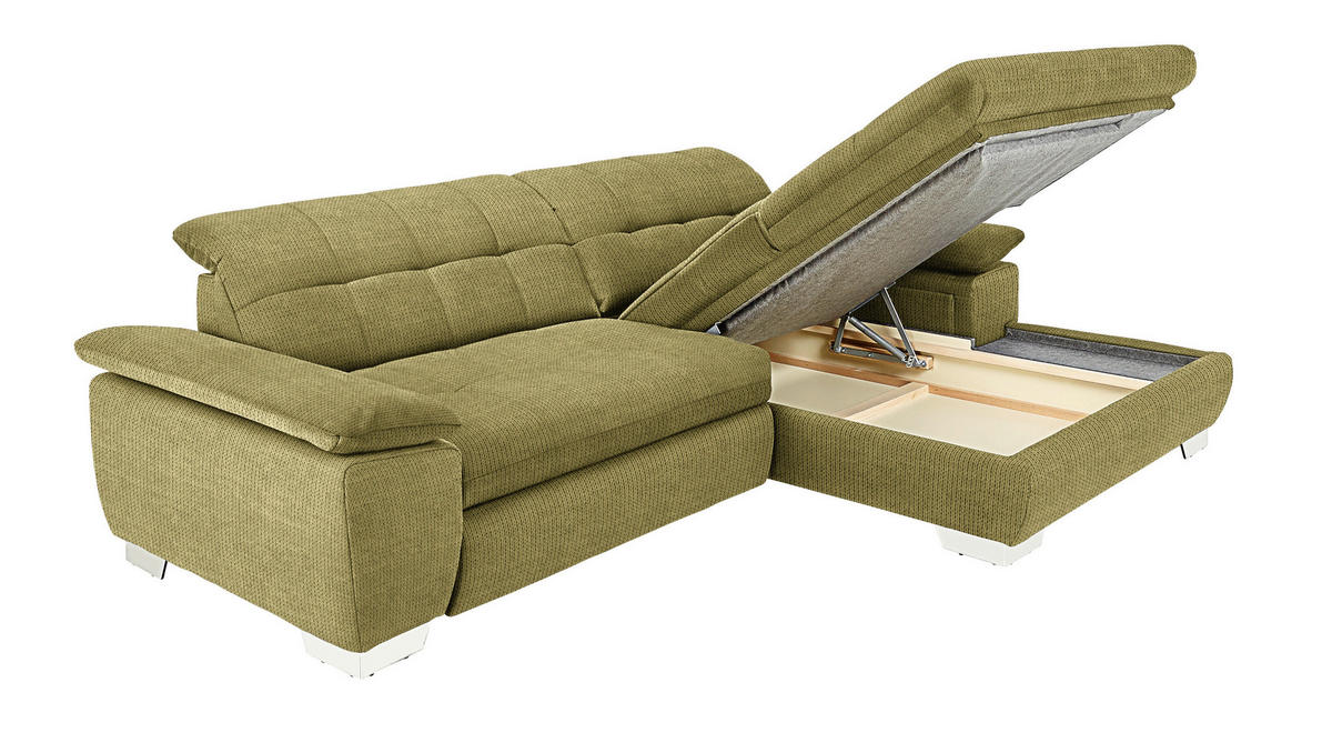 ECKSOFA in Mikrofaser Grün  - Chromfarben/Grün, Design, Textil/Metall (265/180cm) - Carryhome