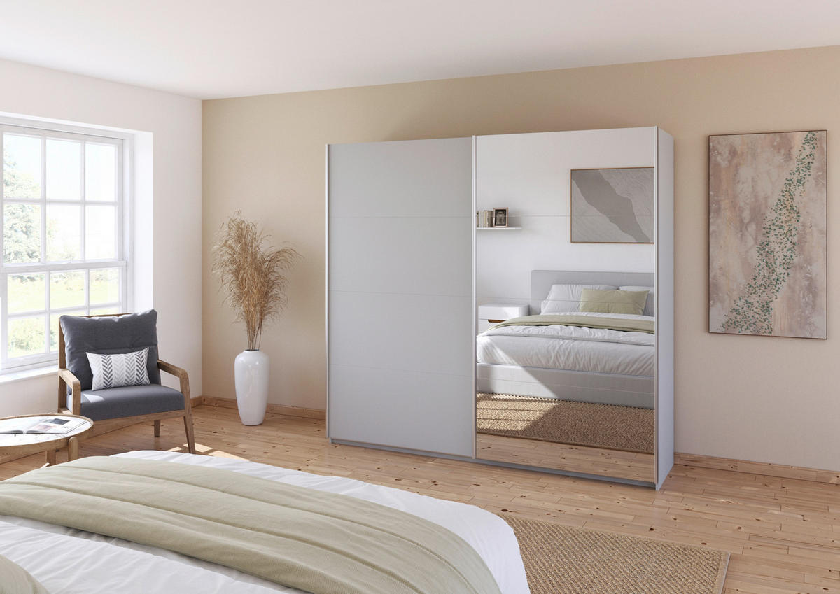 SCHWEBETÜRENSCHRANK  in Seidengrau  - Seidengrau/Alufarben, KONVENTIONELL, Glas/Holzwerkstoff (225/229/62cm) - Xora