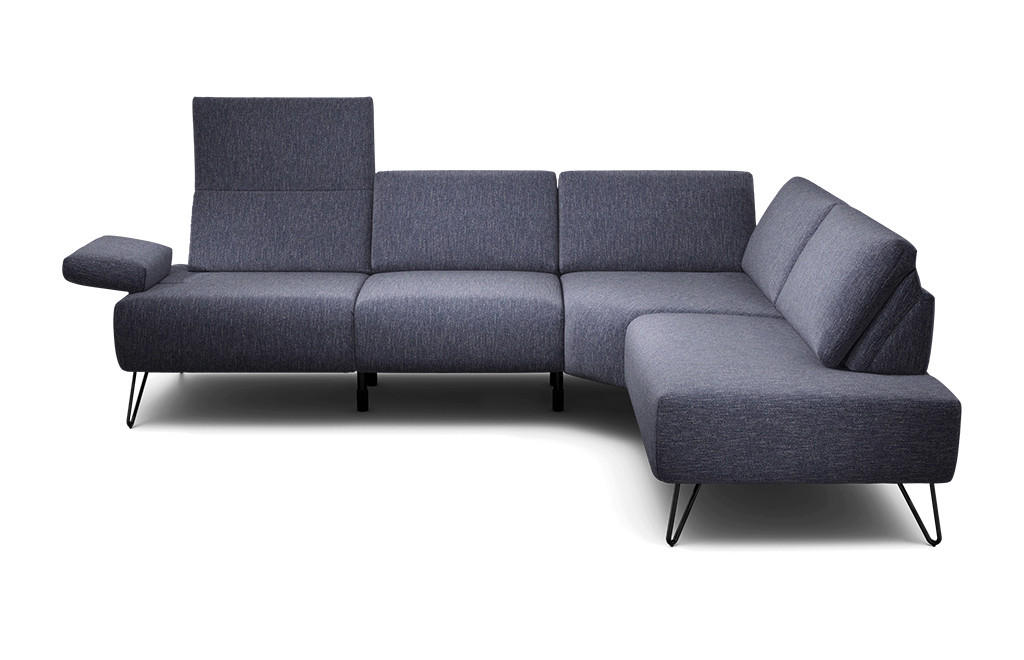 ECKSOFA Cosy Blau Chenille  - Blau/Schwarz, Design, Textil/Metall (248-263/193cm) - SENSOO