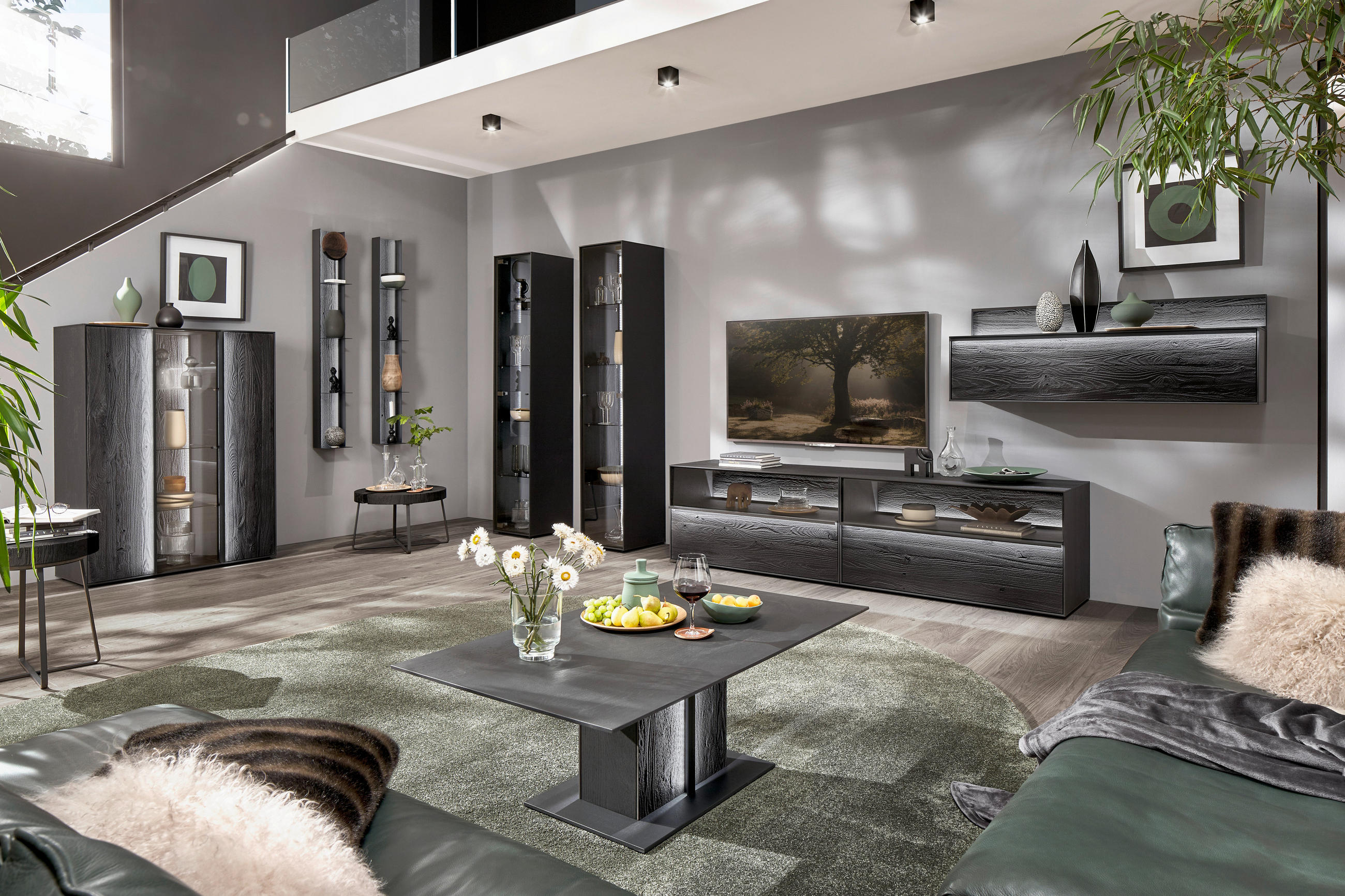 PAROI MURALE  in Anthrazit 308/151/49 cm  - Anthrazit/Schwarz, Design, Glas/Holz (308/151/49cm) - Johann Jakob