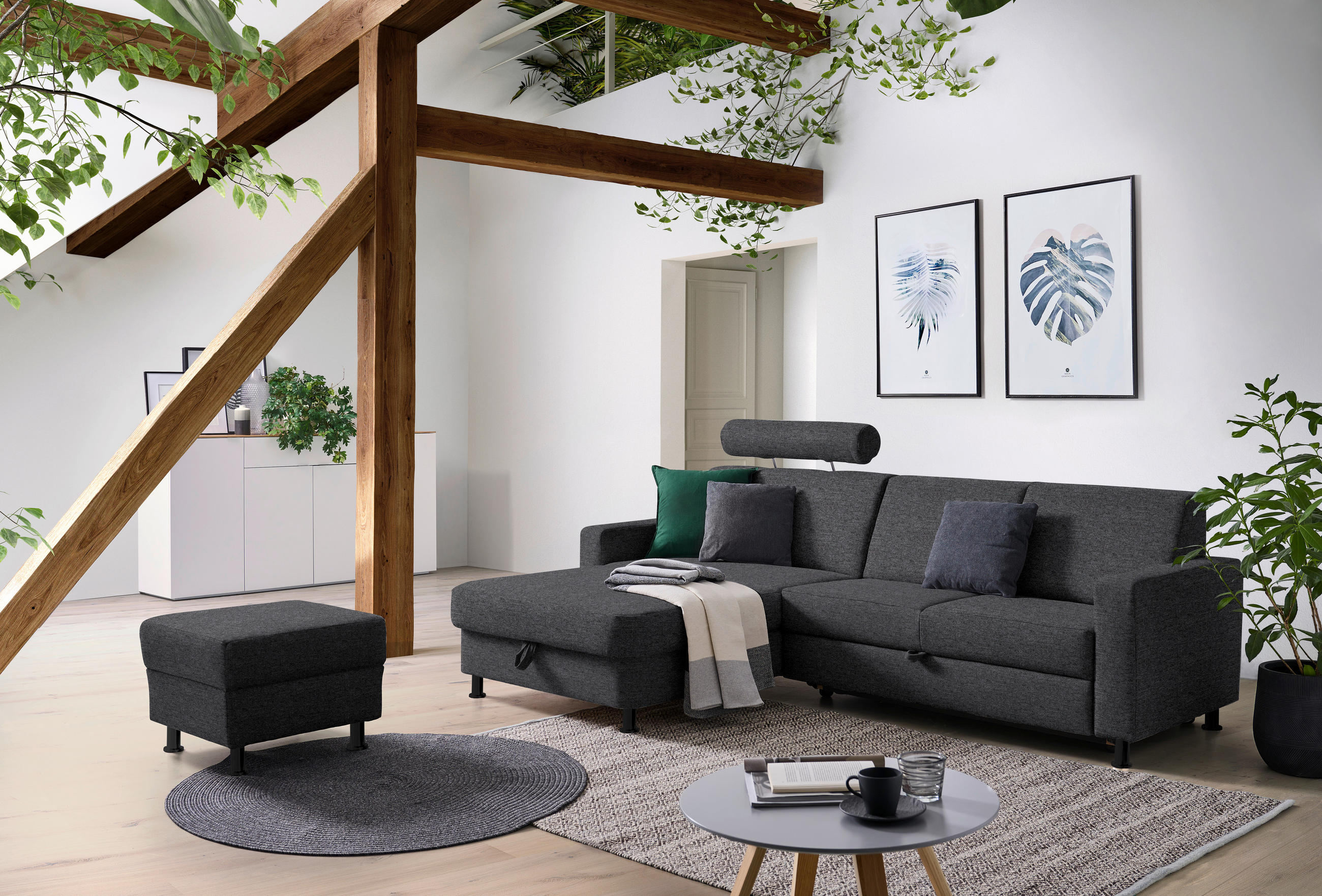 ECKSOFA in Webstoff Dunkelgrau  - Dunkelgrau/Schwarz, Design, Kunststoff/Textil (165/257cm) - Xora