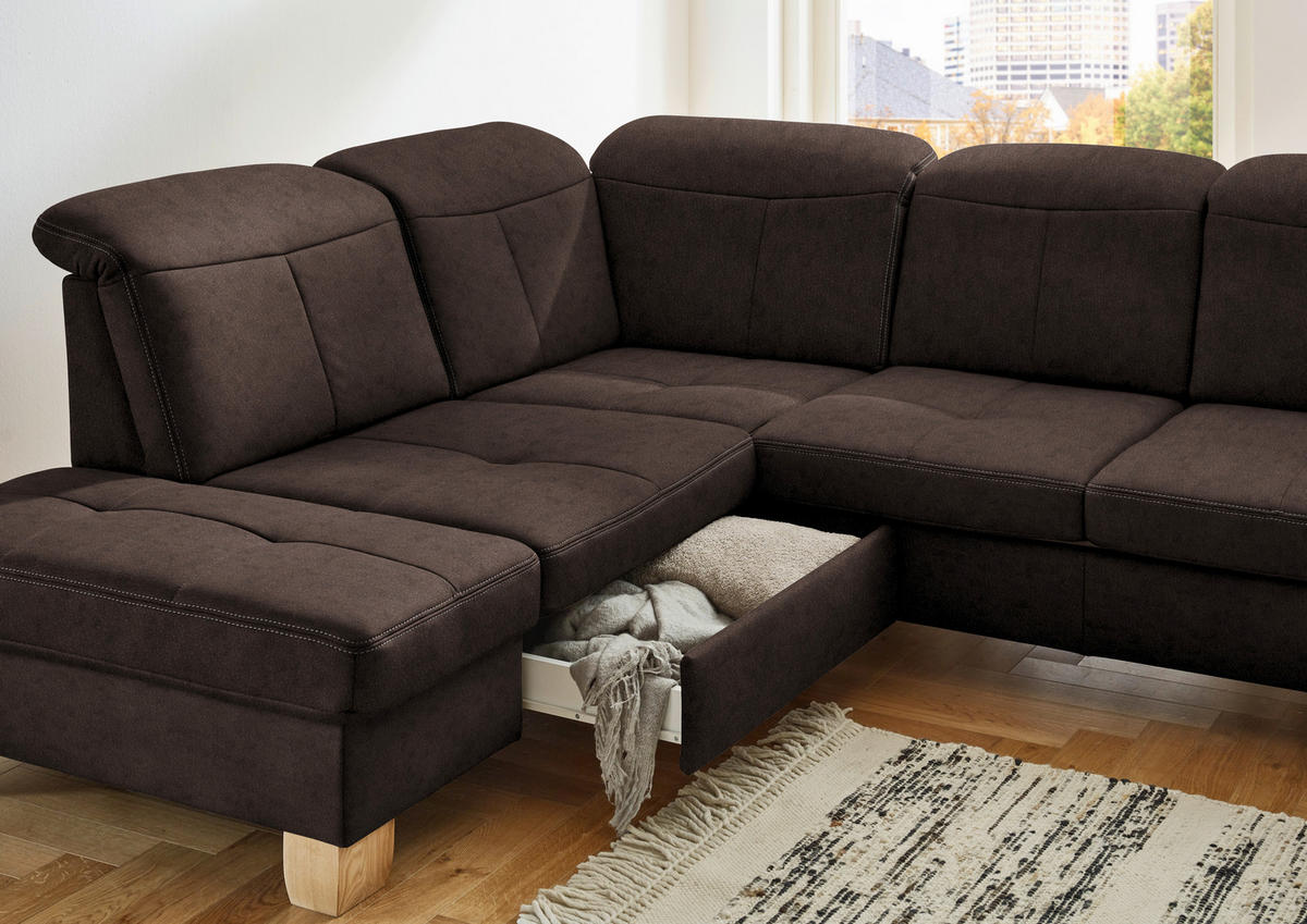 WOHNLANDSCHAFT in Mikrofaser Dunkelbraun  - Wildeiche/Dunkelbraun, Konventionell, Holz/Textil (243/343/185cm) - Voleo