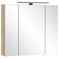 SPIEGELSCHRANK 80/74,4/16 cm  - Chromfarben/Eichefarben, MODERN, Glas/Holzwerkstoff (80/74,4/16cm)