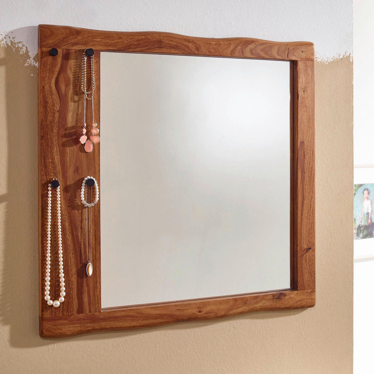 NÁSTĚNNÉ ZRCADLO, 80/80/3 cm,  - barvy sheesham, Moderní, dřevo/sklo (80/80/3cm) - MID.YOU