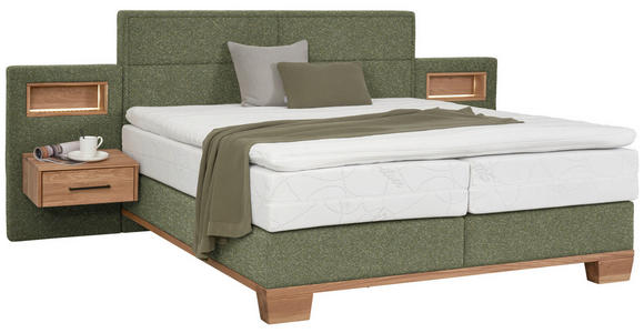 BOXSPRINGBETT 160/200 cm in Grün, Eichefarben - Eichefarben/Grün, Natur, Holz/Textil (160/200cm) - Valnatura