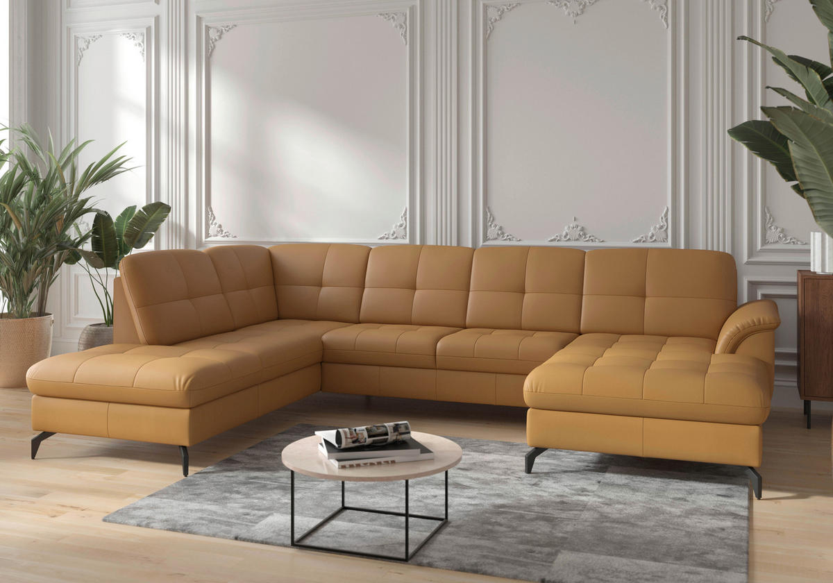 WOHNLANDSCHAFT Currygelb Echtleder  - Currygelb/Schwarz, MODERN, Leder/Metall (212/319/164cm) - Sit & More