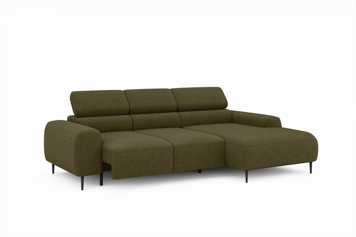 ECKSOFA Braun, Grün Struktur Rücken echt, Kopfteilverstellung, Sitztiefenverstellung  - Schwarz/Braun, MODERN, Textil/Metall (274/179cm) - Welnova