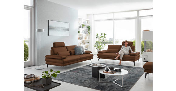 3-SITZER-SOFA in Leder Hellbraun - Hellbraun/Schwarz, Design, Leder/Metall (222/86/104cm) - Dieter Knoll