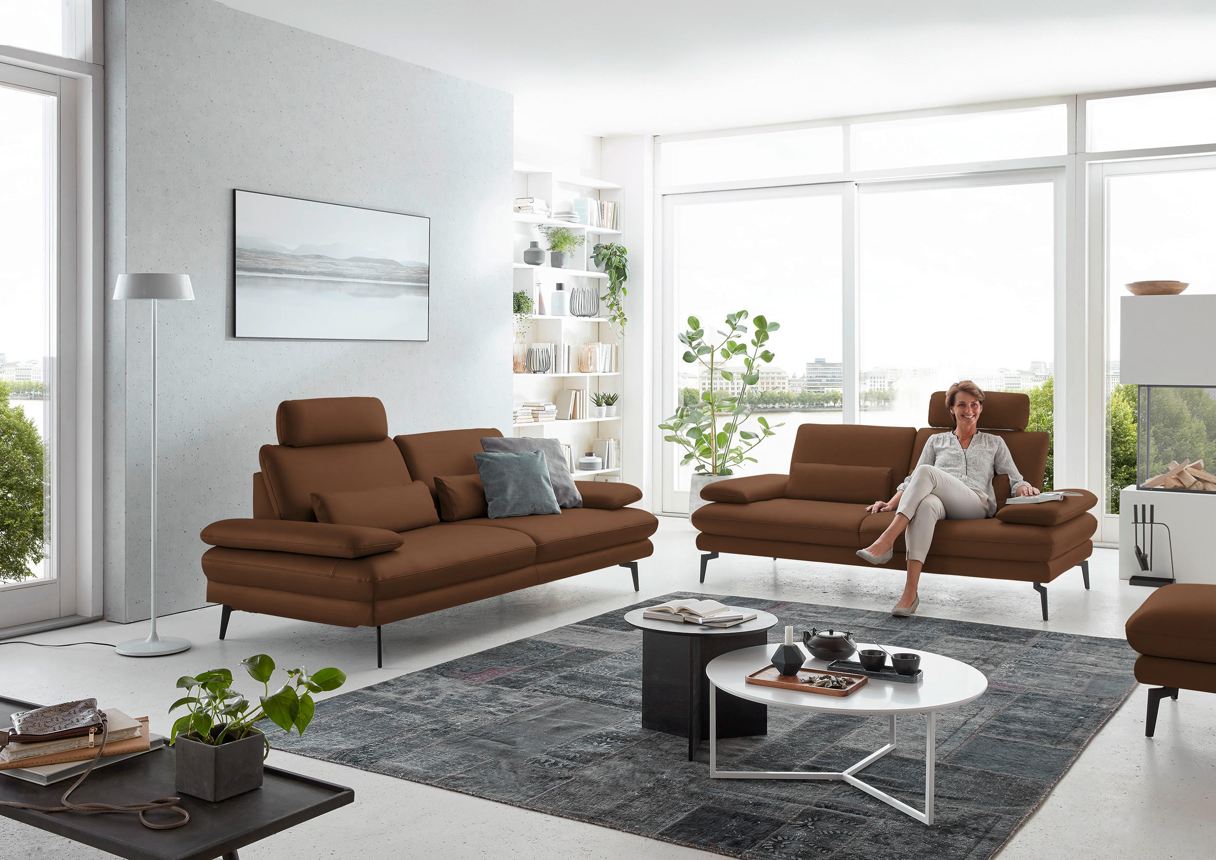 3-SITZER-SOFA in Leder Hellbraun  - Hellbraun/Schwarz, Design, Leder/Metall (222/86/104cm) - Dieter Knoll