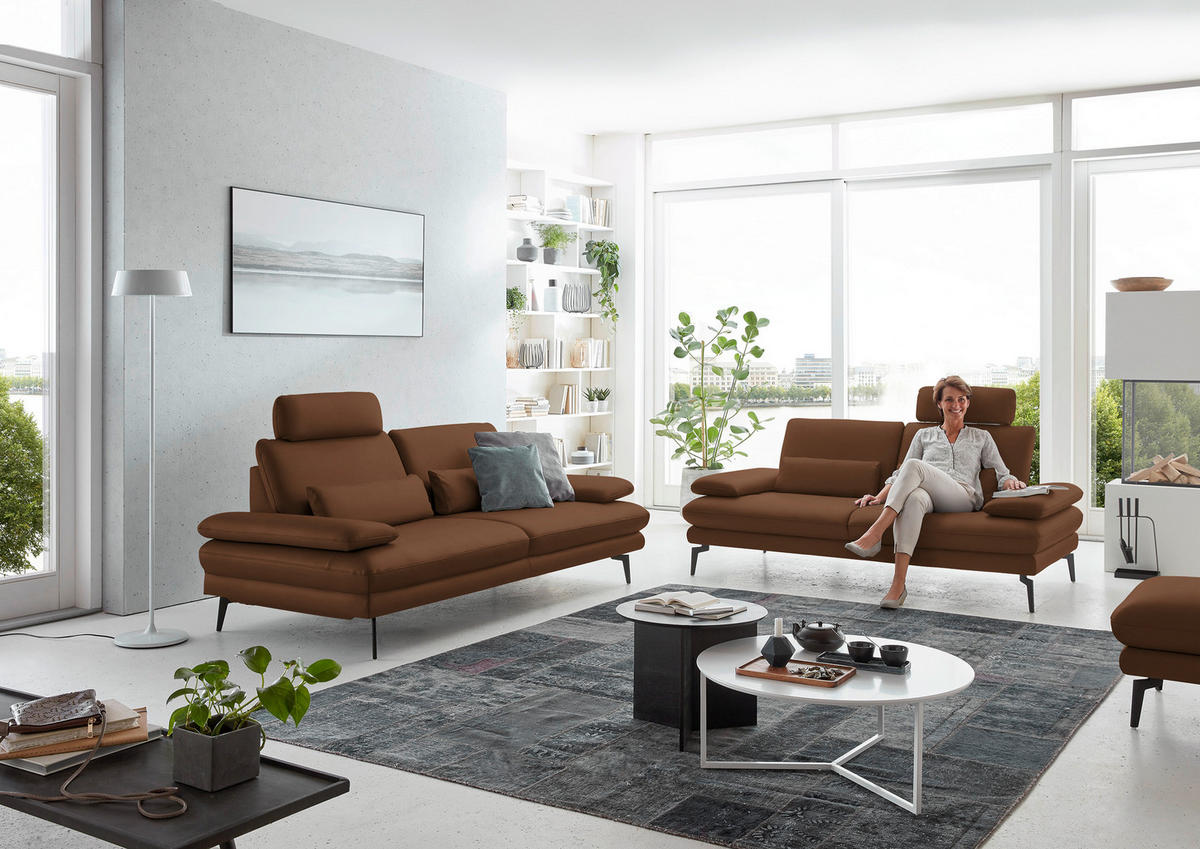 3-SITZER-SOFA in Echtleder Hellbraun  - Hellbraun/Schwarz, Design, Leder/Metall (222/86/104cm) - Dieter Knoll