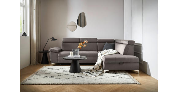 ECKSOFA Taupe Mikrofaser  - Taupe/Chromfarben, KONVENTIONELL, Textil/Metall (271/206cm) - Carryhome