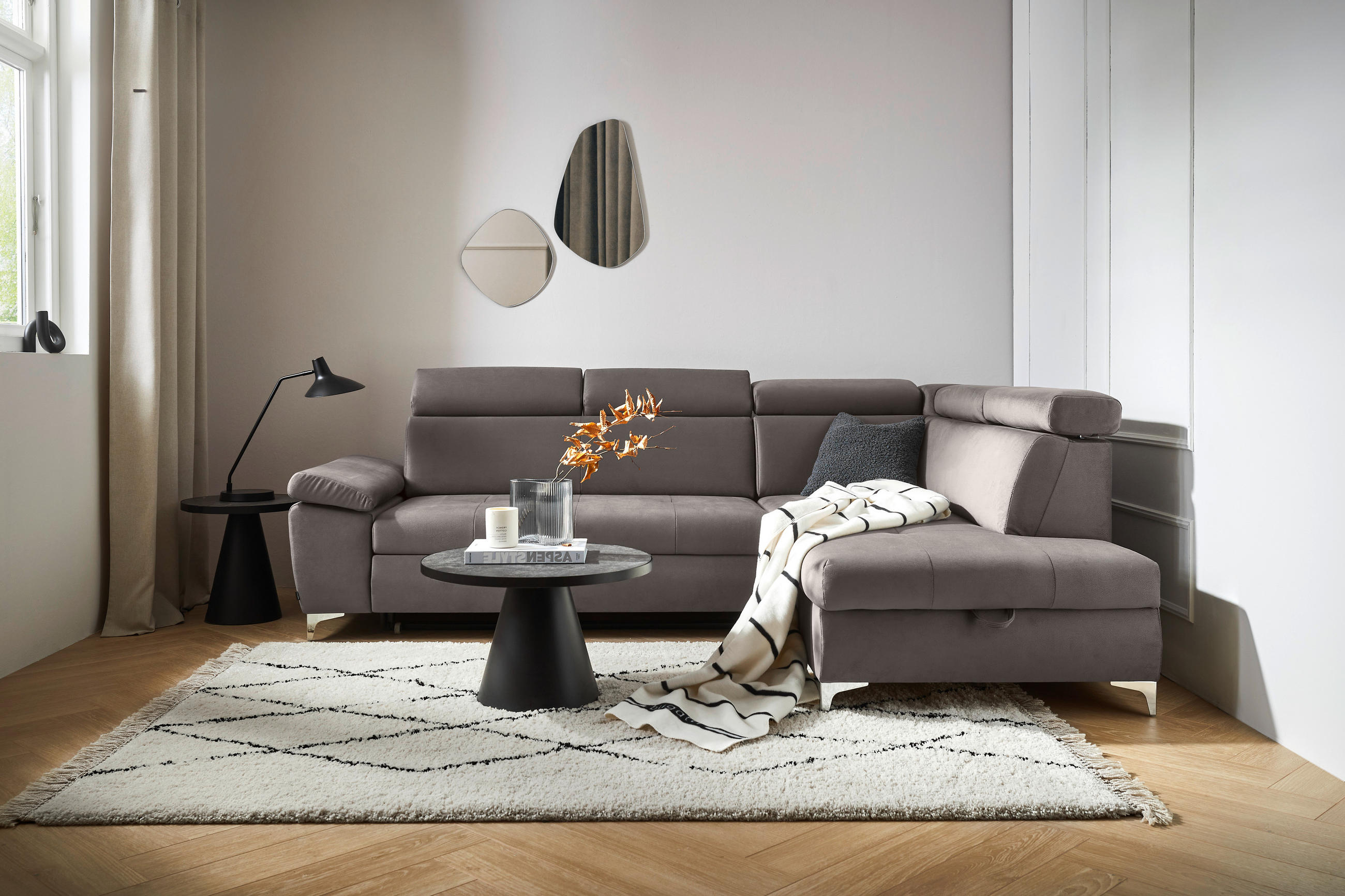 SAROKKANAPÉ textil taupe  - króm/taupe, Konventionell, textil/fém (271/206cm) - Carryhome