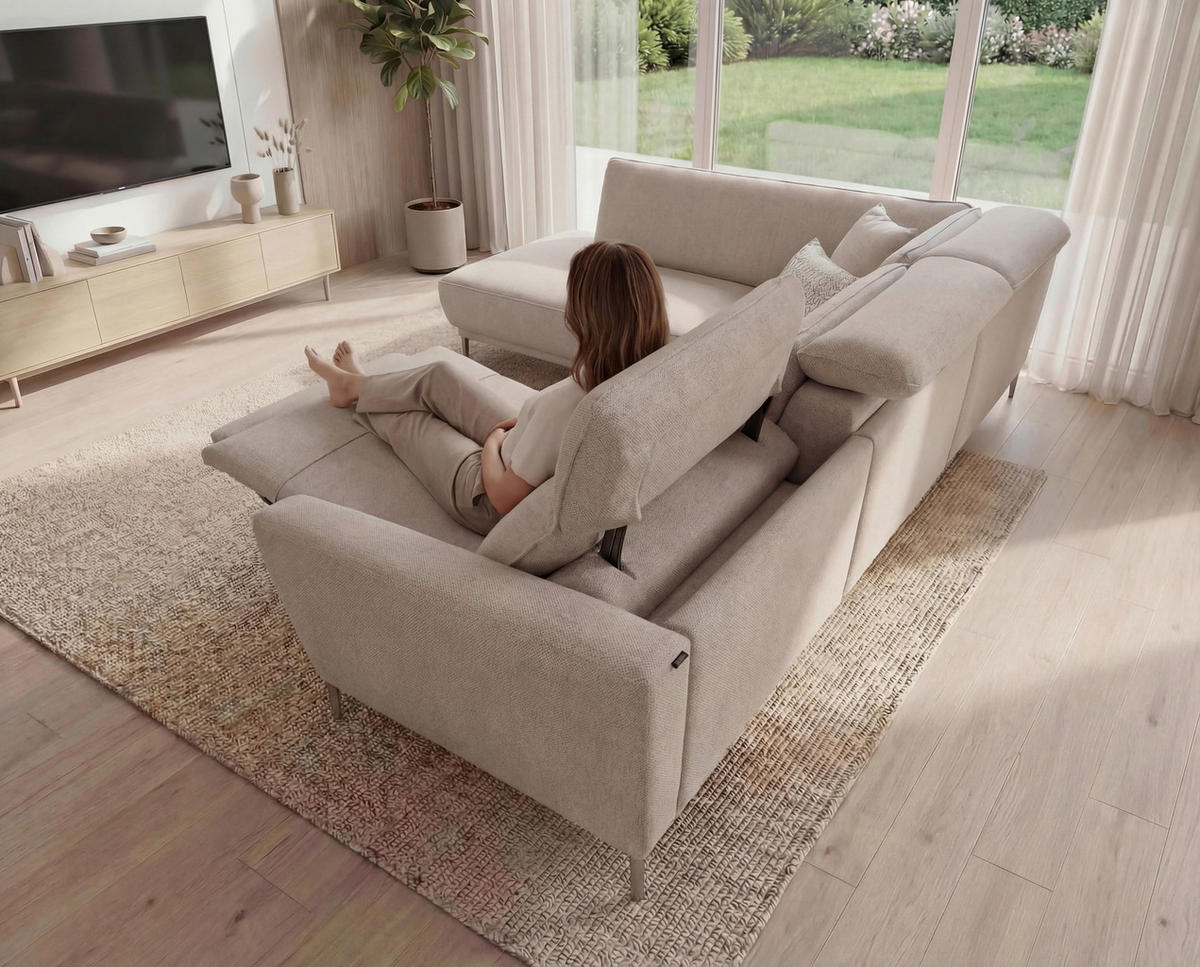 ECKSOFA Creme Flachgewebe  - Beige/Creme, Design, Textil/Metall (177/280cm) - Johann Jakob