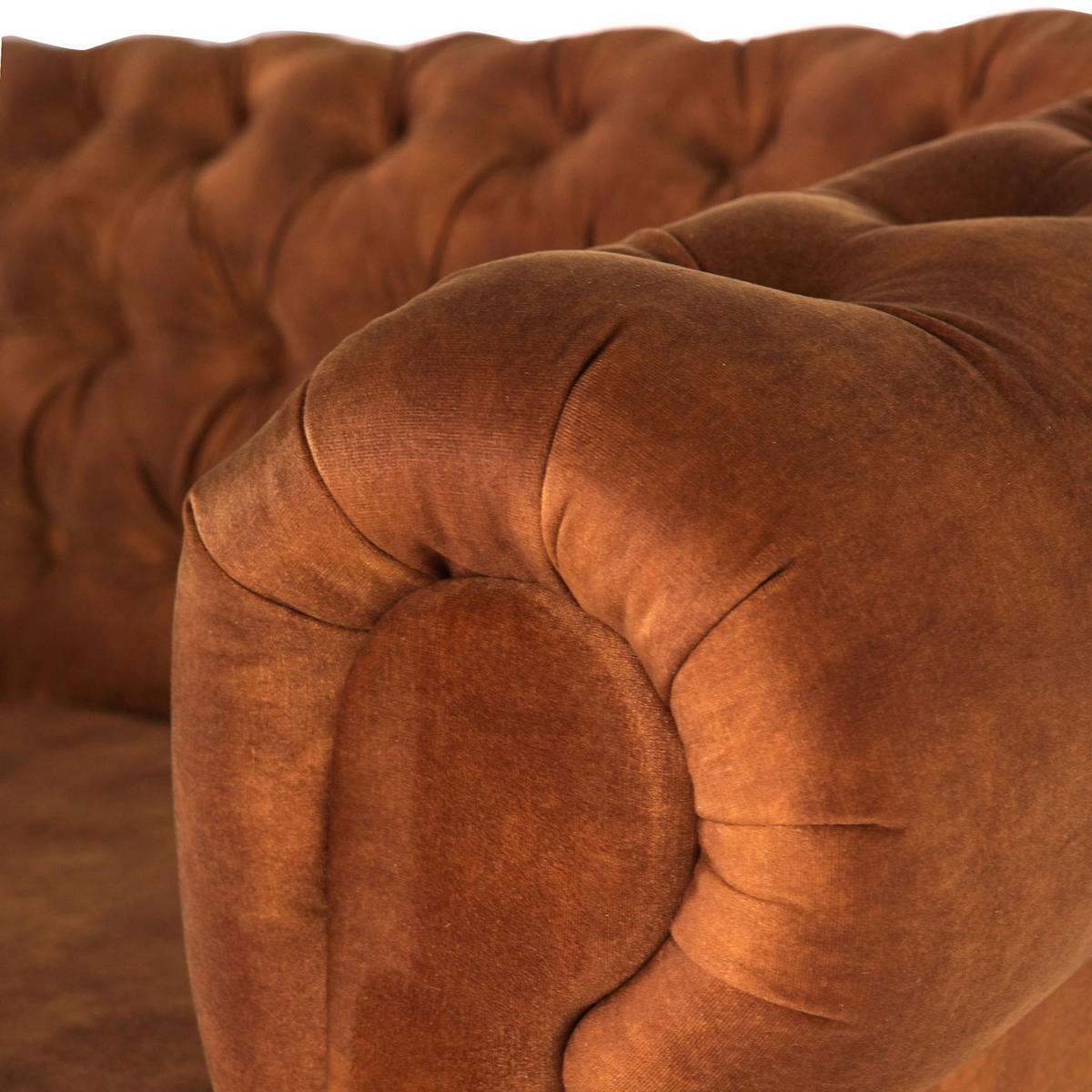 CHESTERFIELD-SOFA in Flachgewebe Cognac  - Cognac/Schwarz, Konventionell, Textil (203/79/93cm) - Livetastic
