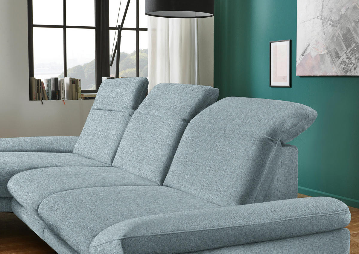ECKSOFA in Chenille Pastellblau  - Pastellblau/Schwarz, Design, Textil/Metall (188/319cm) - Beldomo System