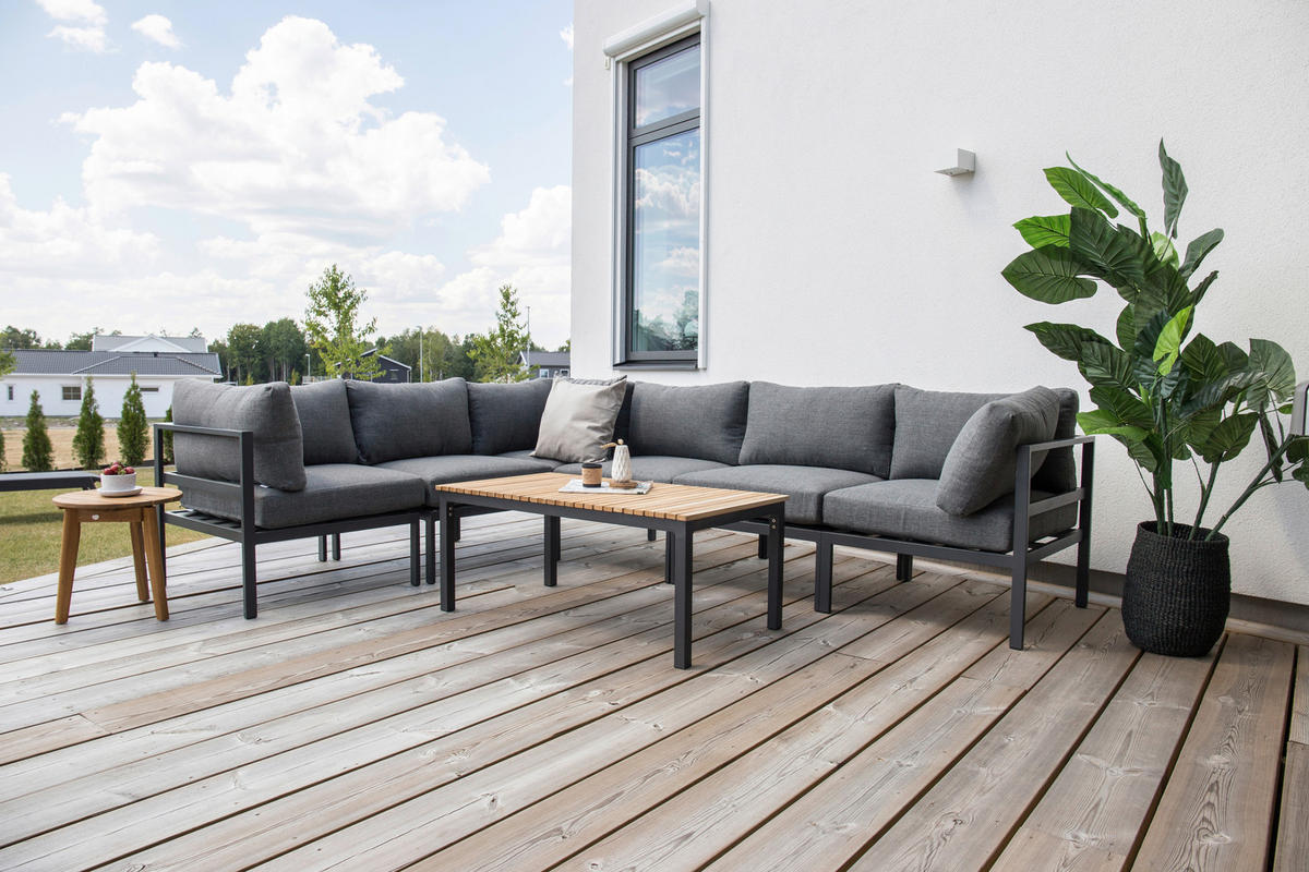 LOUNGEBORD  - teakfärg/svart, Klassisk, metall/trä (110/60/45cm) - Gardenson