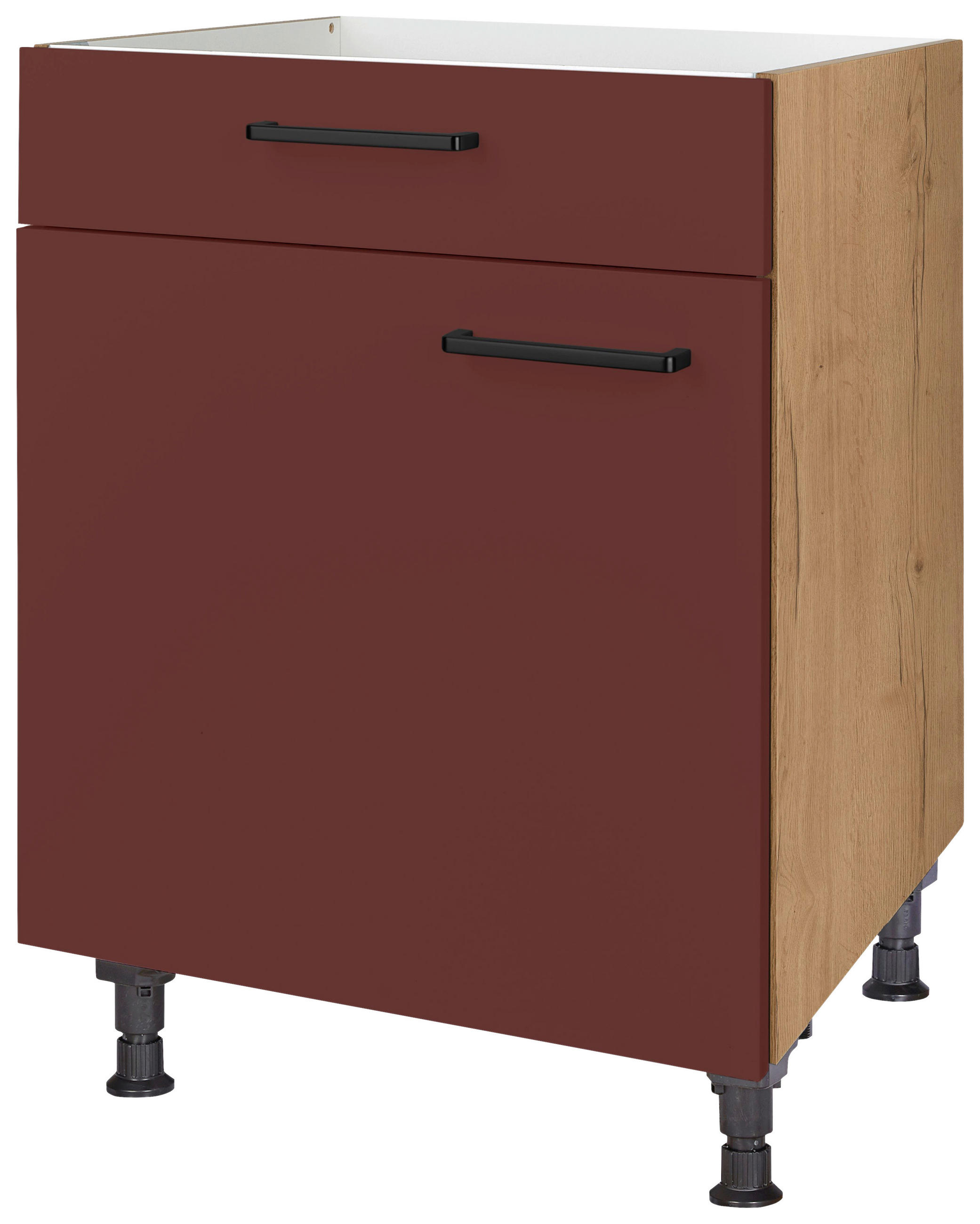 KOCHFELDUMBAUSCHRANK 60/87/56 cm  in Rot, Eichefarben  - Eichefarben/Rot, MODERN, Holzwerkstoff/Metall (60/87/56cm) - Nobilia
