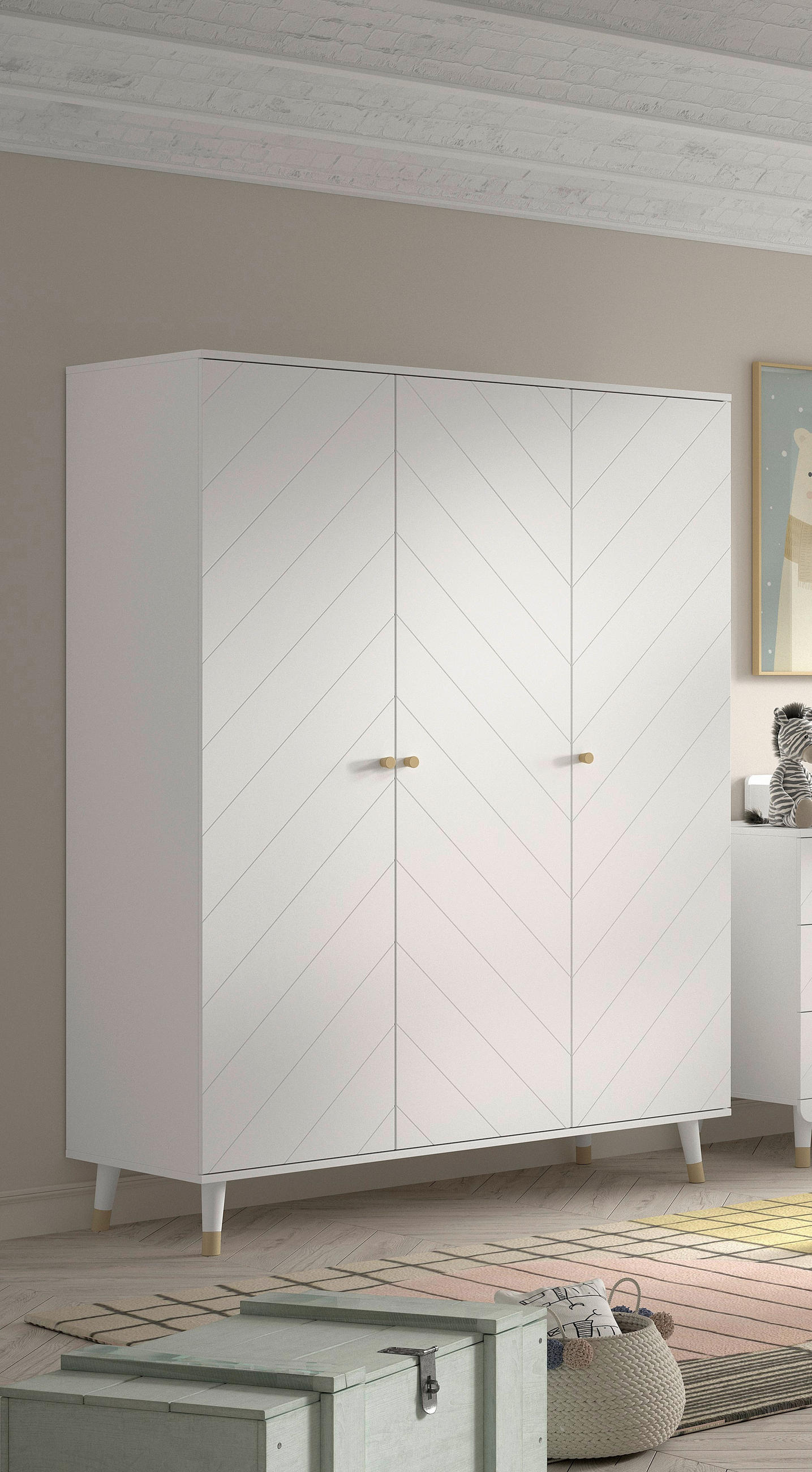  KINDERKLEIDERSCHRANK Weiß  - Goldfarben/Weiß, MODERN, Holzwerkstoff/Kunststoff (150/200/59cm) - MID.YOU