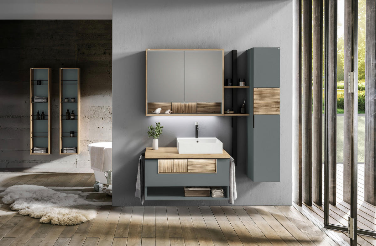 BADEZIMMER 3-teilig  in 128,5 cm  - Wildeiche/Schwarz, LIFESTYLE, Glas/Holz (128,5cm) - Voglauer