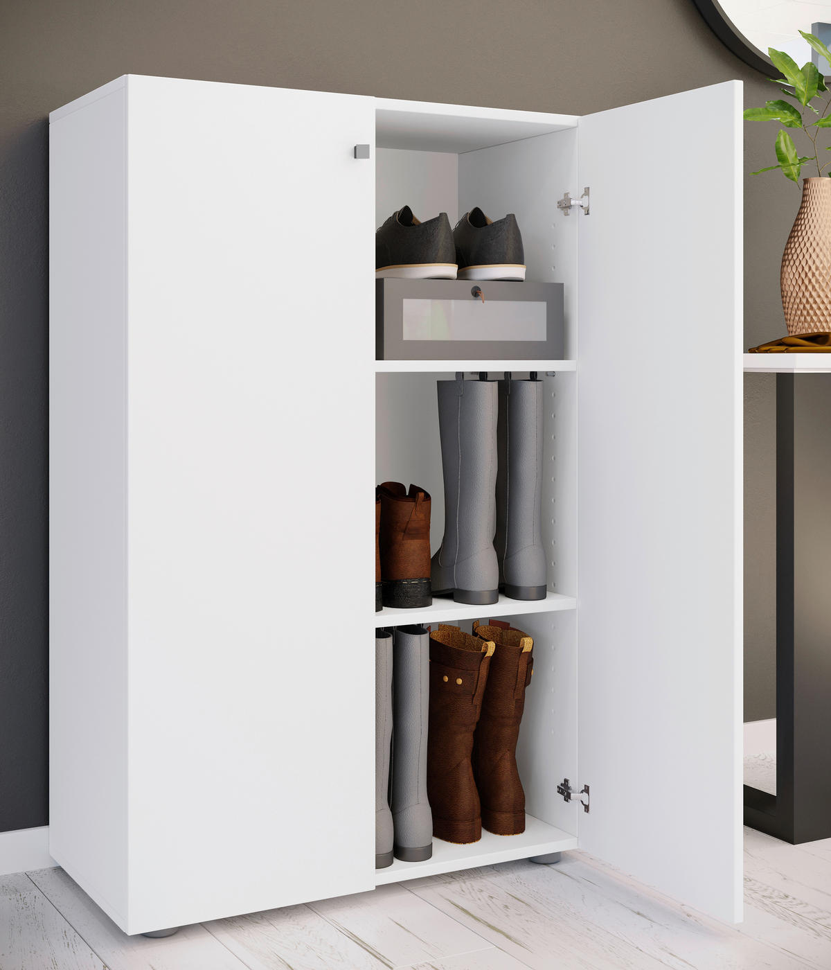 SCHUHSCHRANK Weiß  - Silberfarben/Schwarz, Design, Holzwerkstoff/Kunststoff (70/110/39cm) - MID.YOU