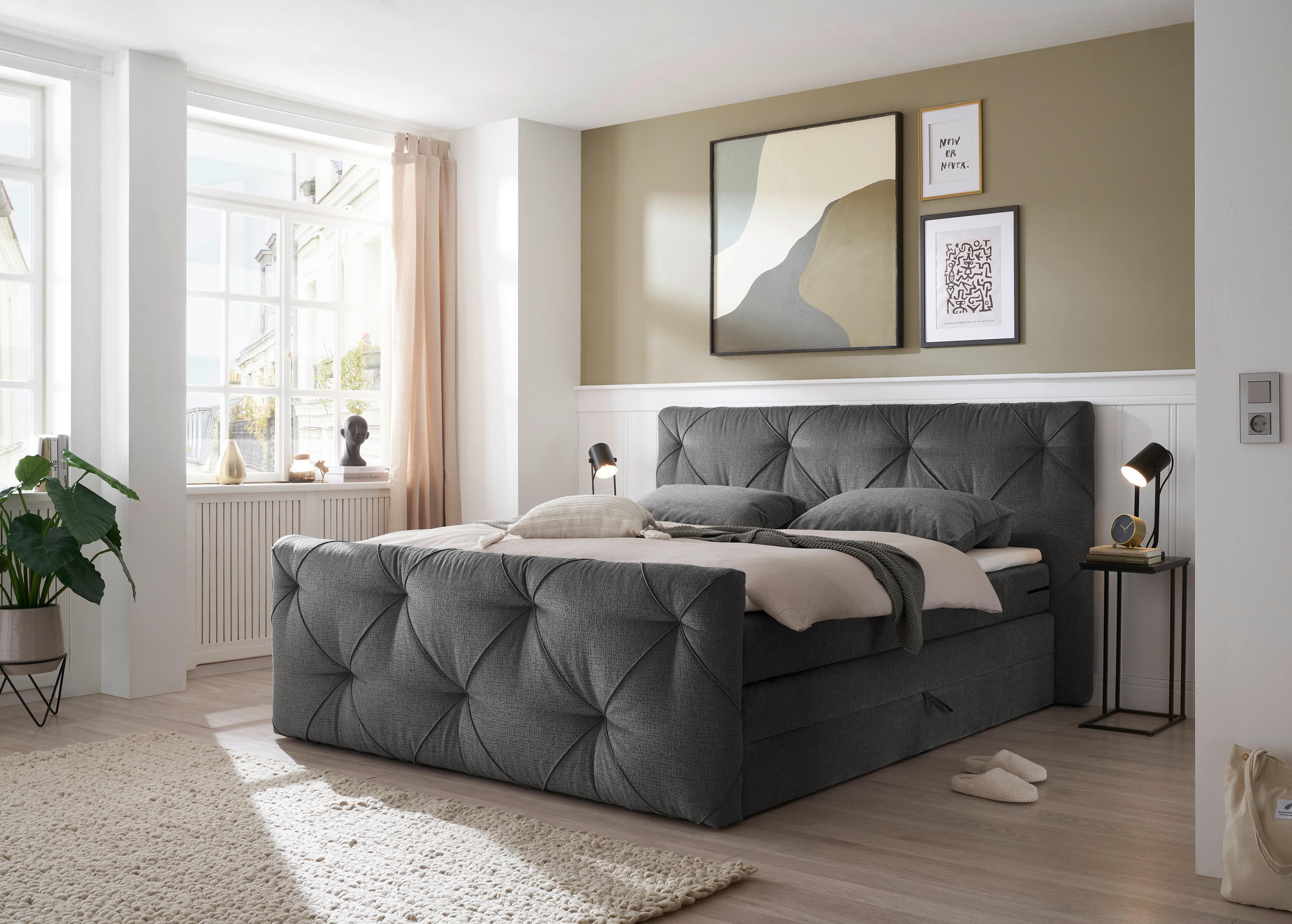 BOXSPRINGBETT 180/200 cm  in Anthrazit  - Anthrazit/Schwarz, Design, Holzwerkstoff/Kunststoff (180/200cm) - Boxxx