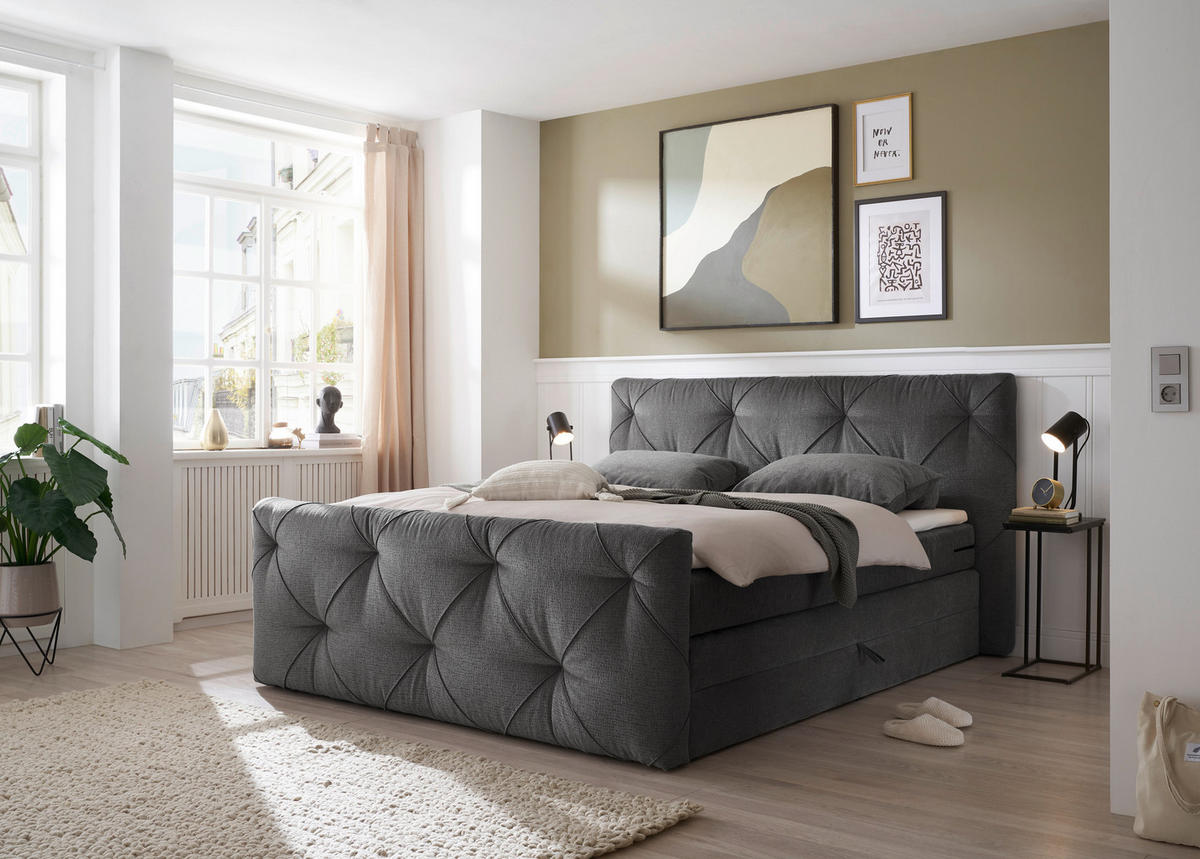 BOXSPRINGBETT 180/200 cm  in Anthrazit  - Anthrazit/Schwarz, Design, Holzwerkstoff/Kunststoff (180/200cm) - Boxxx