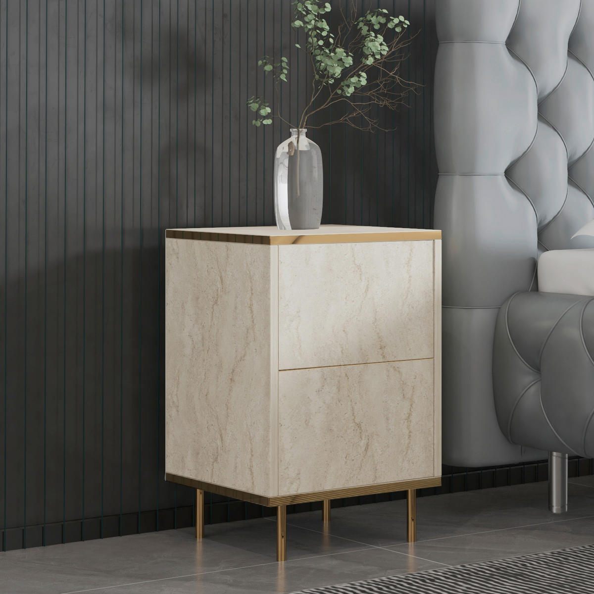 NATTDUKSBORD i beige  - beige/svart, Design, metall/trämaterial (40/60/35cm) - Livetastic