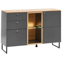 SIDEBOARD 135/87/42 cm  in Grau, Eichefarben  - Eichefarben/Schwarz, Lifestyle, Glas/Holz (135/87/42cm) - Valdera