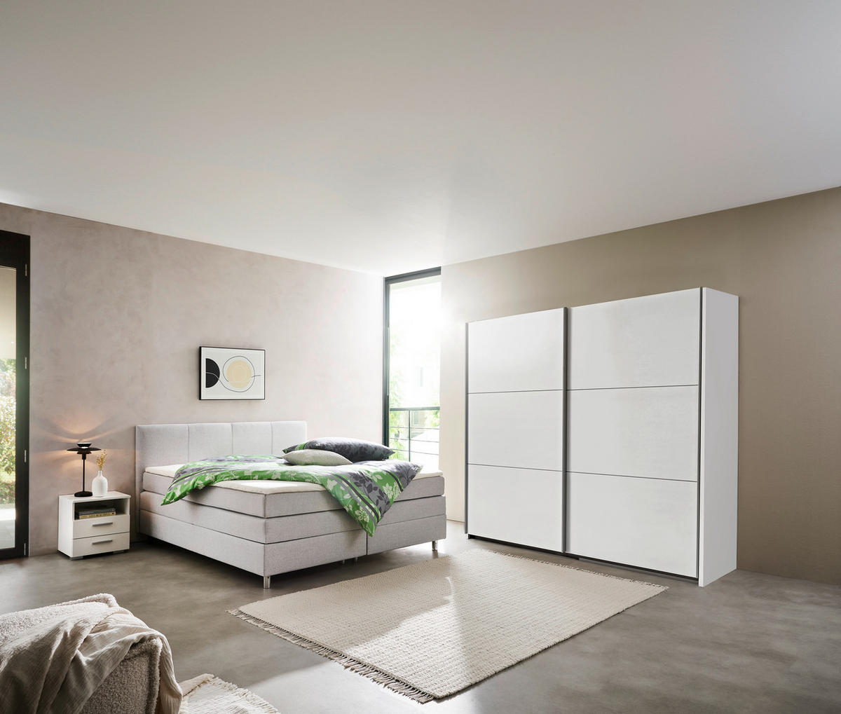Dulap Cu Uși Culisante, 222/210/61 cm, alb - alb/culoare aluminiu, Design, metal/material pe bază de lemn (222/210/61cm) - Ti'me
