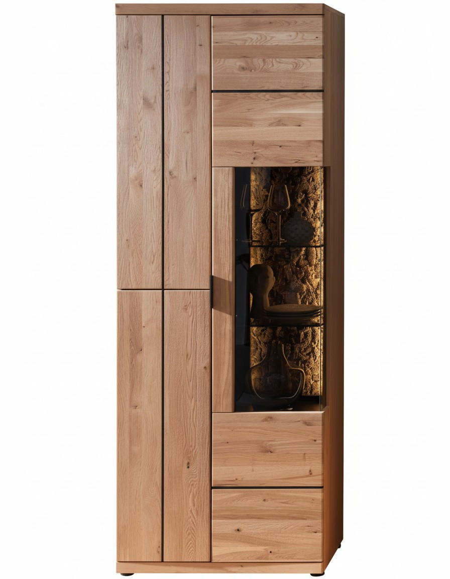 VITRINE Schwarz, Wildeiche  75/207/42 cm  - Wildeiche/Schwarz, Natur, Glas/Holz (75/207/42cm) - Linea Natura
