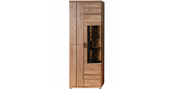 VITRINE  in furniert, massiv Wildeiche, Kork Schwarz, Wildeiche - Wildeiche/Schwarz, Natur, Glas/Holz (75/207/42cm) - Linea Natura