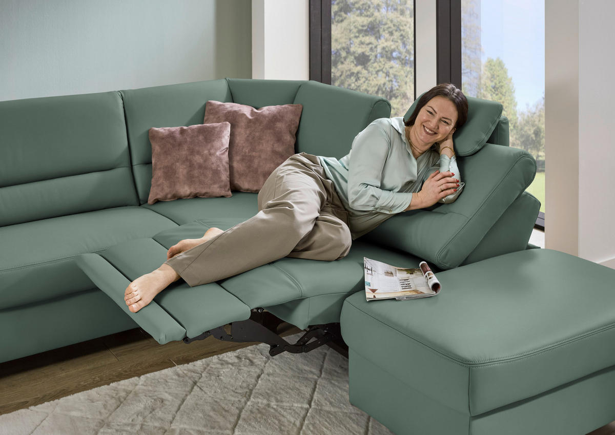 ECKSOFA  in Echtleder Opal  290/249 cm  - Opal/Schwarz, KONVENTIONELL, Leder/Metall (290/249cm) - Beldomo Premium