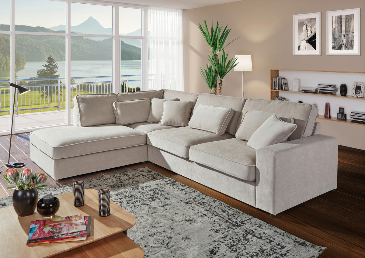 ECKSOFA  in Flachgewebe Grau Zierkissen, Rückenkissen, Rücken echt  228/307 cm  - Schwarz/Grau, MODERN, Kunststoff/Textil (228/307cm) - Carryhome