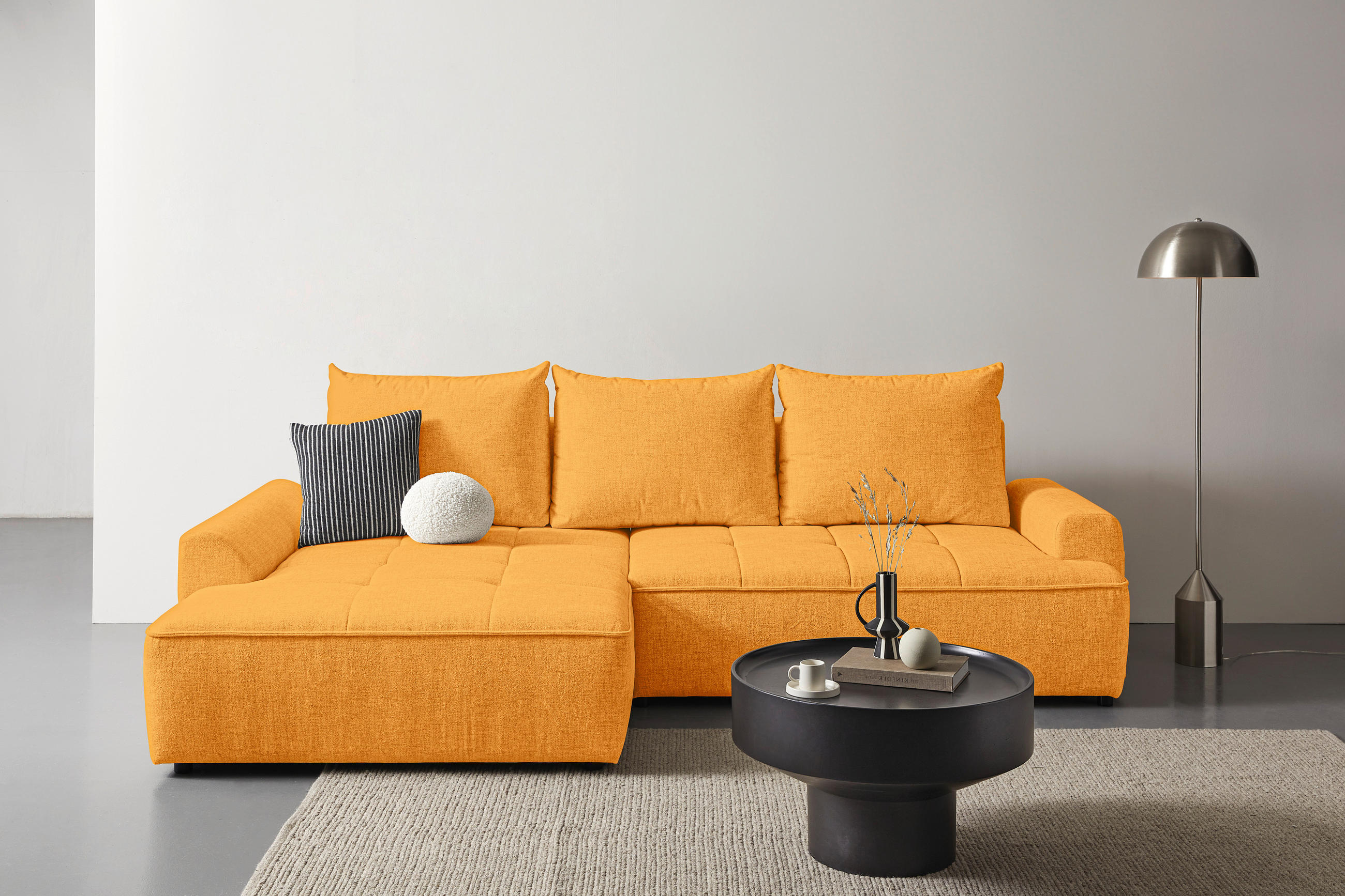 ECKSOFA in Mikrofaser Senfgelb  - Senfgelb/Schwarz, KONVENTIONELL, Kunststoff/Textil (169/295cm) - Carryhome