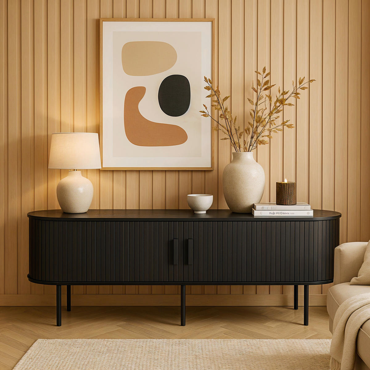 LOWBOARD  in 150/55/40 cm  - Schwarz, Design, Holzwerkstoff/Metall (150/55/40cm) - Livetastic