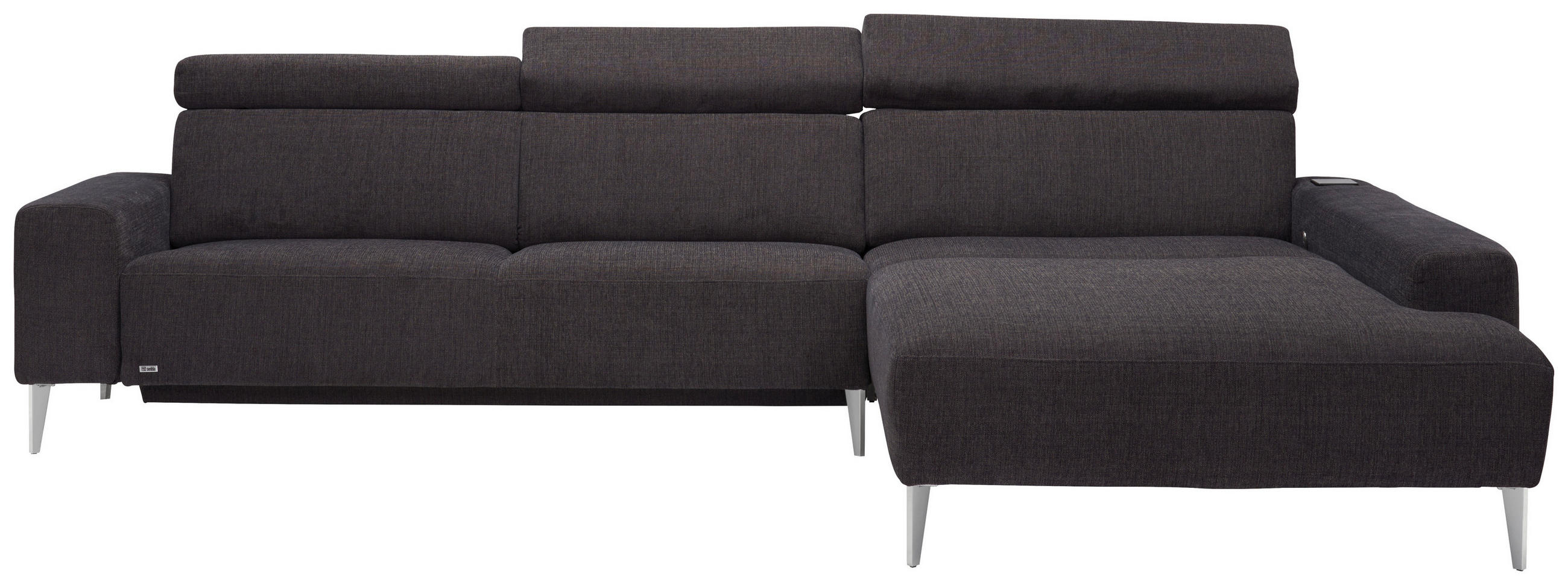 ECKSOFA Dunkelbraun Webstoff  - Dunkelbraun/Alufarben, Design, Textil (308/205cm) - Sedda