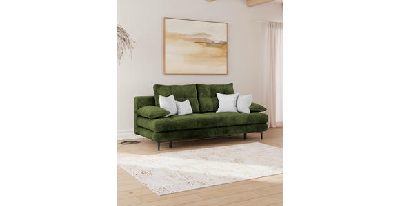 SCHLAFSOFA Chenille Olivgrün Rückenkissen, Armlehnenkissen, Bettkasten, Schlaffunktion, Rücken echt  - Schwarz/Olivgrün, KONVENTIONELL, Textil/Metall (203/94/96cm) - Carryhome