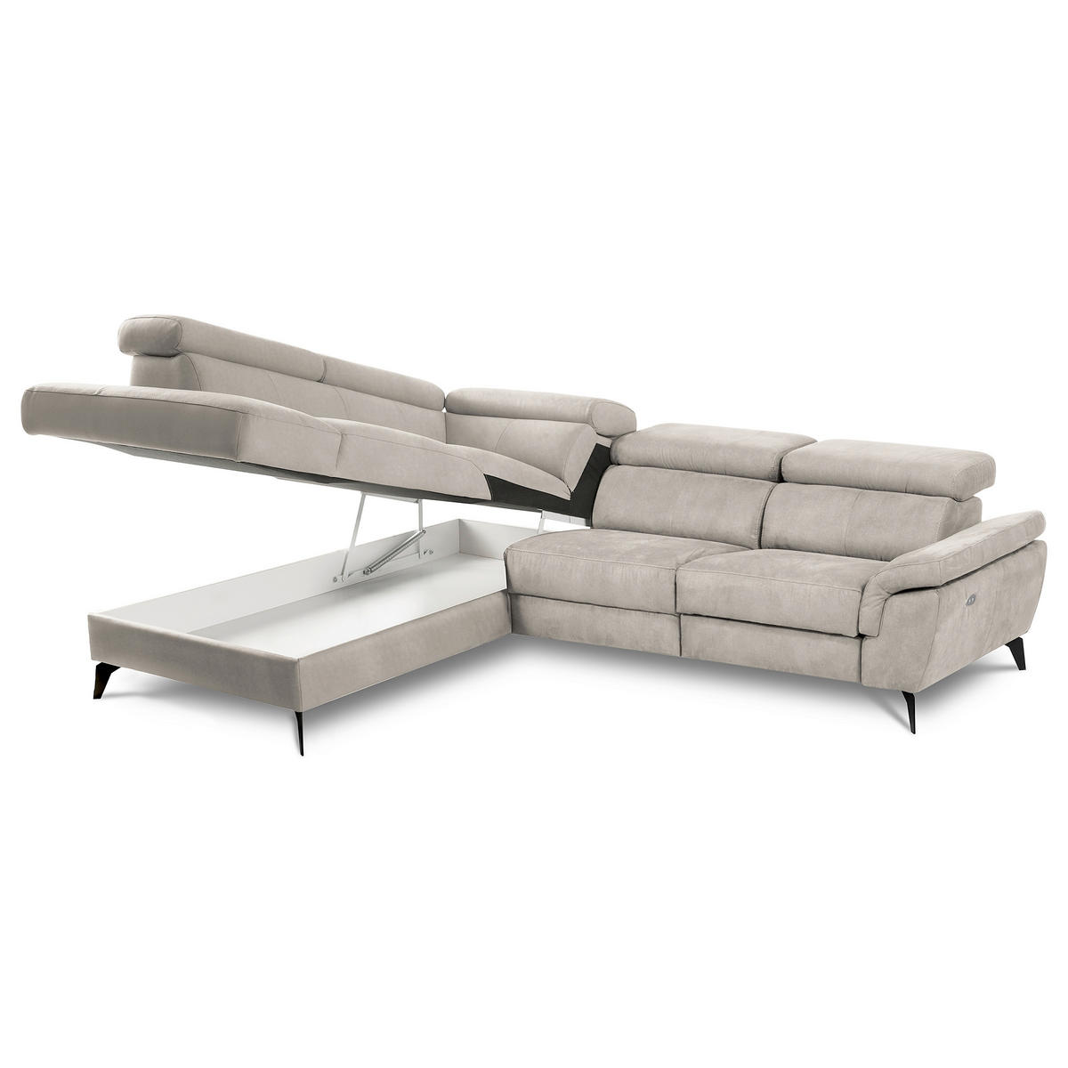 ECKSOFA Lederlook Hellgrau  - Hellgrau/Schwarz, Design, Textil/Metall (210/265cm) - Livetastic
