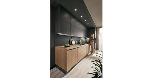 EINBAUKÜCHE   - Eichefarben/Graphitfarben, Design, Holzwerkstoff - Xora