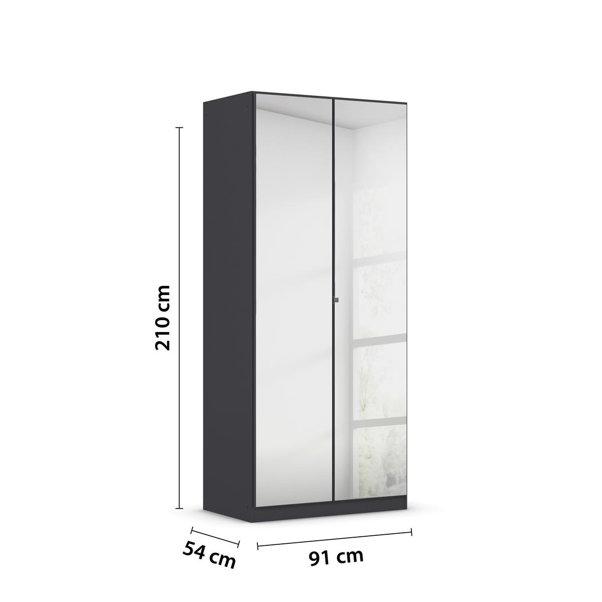 DREHTÜRENSCHRANK 91/210/54 cm 2-türig Graphitfarben  - Chromfarben/Graphitfarben, MODERN, Glas/Holzwerkstoff (91/210/54cm) - Rauch Möbel