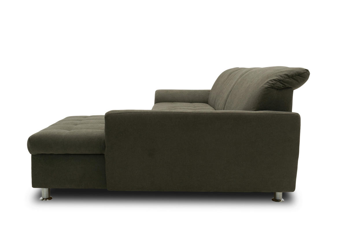 ECKSOFA MERIDIAN Schlammfarben Mikrofaser Rücken echt  - Chromfarben/Schlammfarben, KONVENTIONELL, Textil/Metall (278/171cm) - MID.YOU