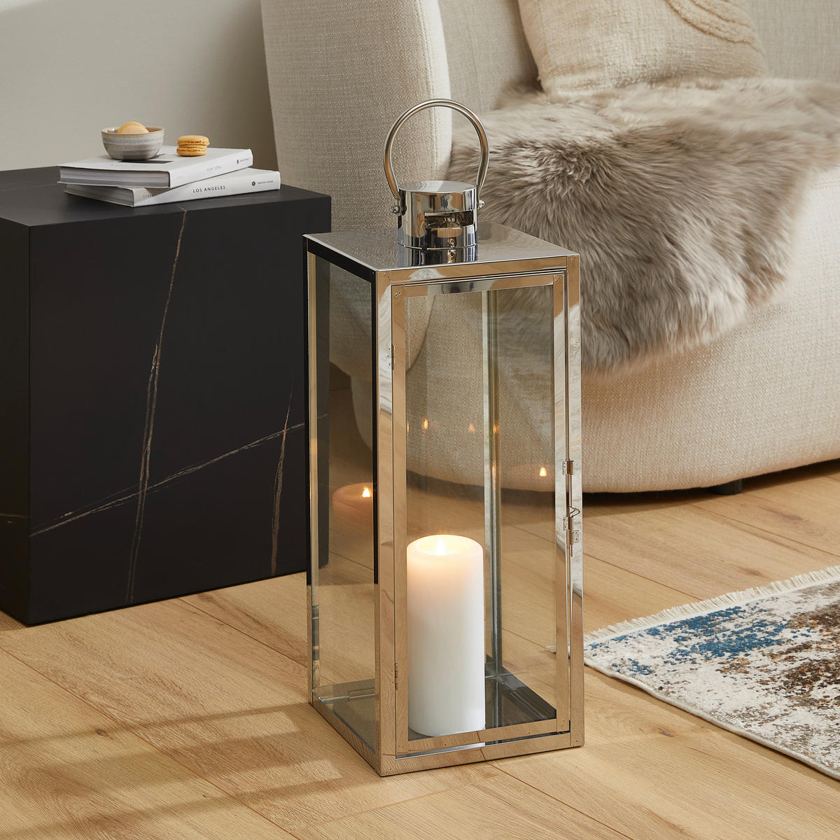 LATERNE - Chromfarben/Silberfarben, LIFESTYLE, Glas/Metall (21/54/21cm) - Ambia Home
