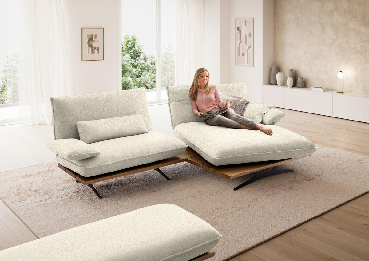 ECKSOFA  in Chenille, Flachgewebe Beige, Wildeiche  284/161 cm  - Wildeiche/Beige, Design, Holz/Textil (284/161cm) - Koinor
