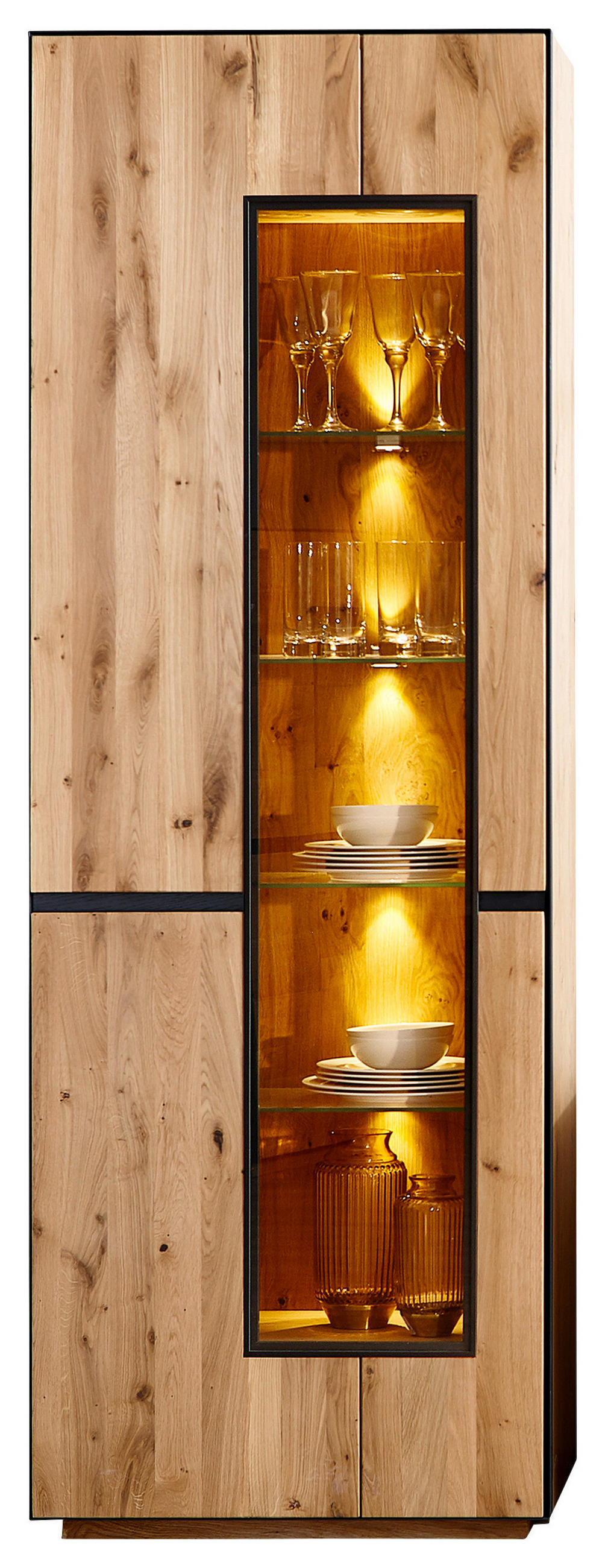 VITRINE Wildeiche furniert, massiv, teilmassiv - Anthrazit, KONVENTIONELL, Glas/Holz (72/203/38cm) - Linea Natura