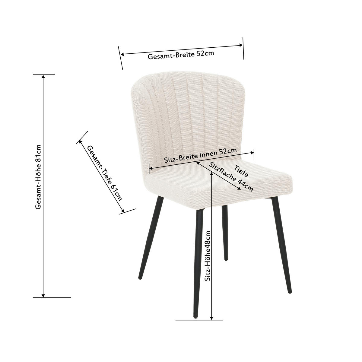 VIERFUßSTUHL - Beige/Schwarz, KONVENTIONELL, Holz/Textil (52/82/60cm) - P & B